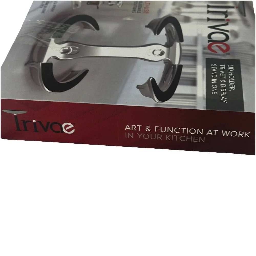 Trivae Multi-Use Lid Holder‎ Trivet and Display Stand Blue Silver Heat Resistant